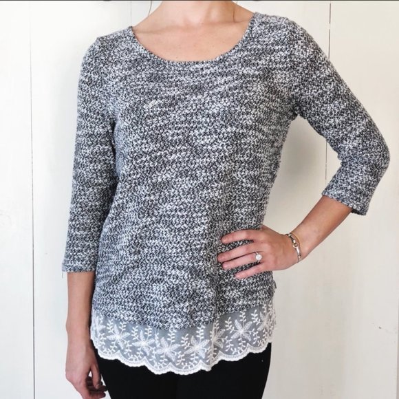 LOFT Sweaters - LOFT Lightweight Sweater Grey with Lace